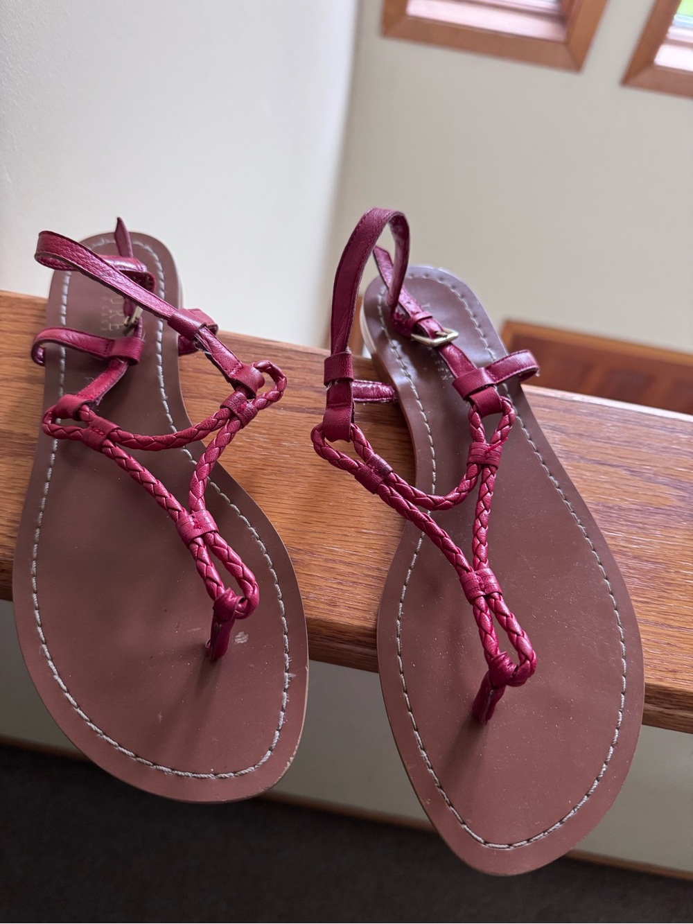 Ralph Lauren Braided T-Strap Sandals in red